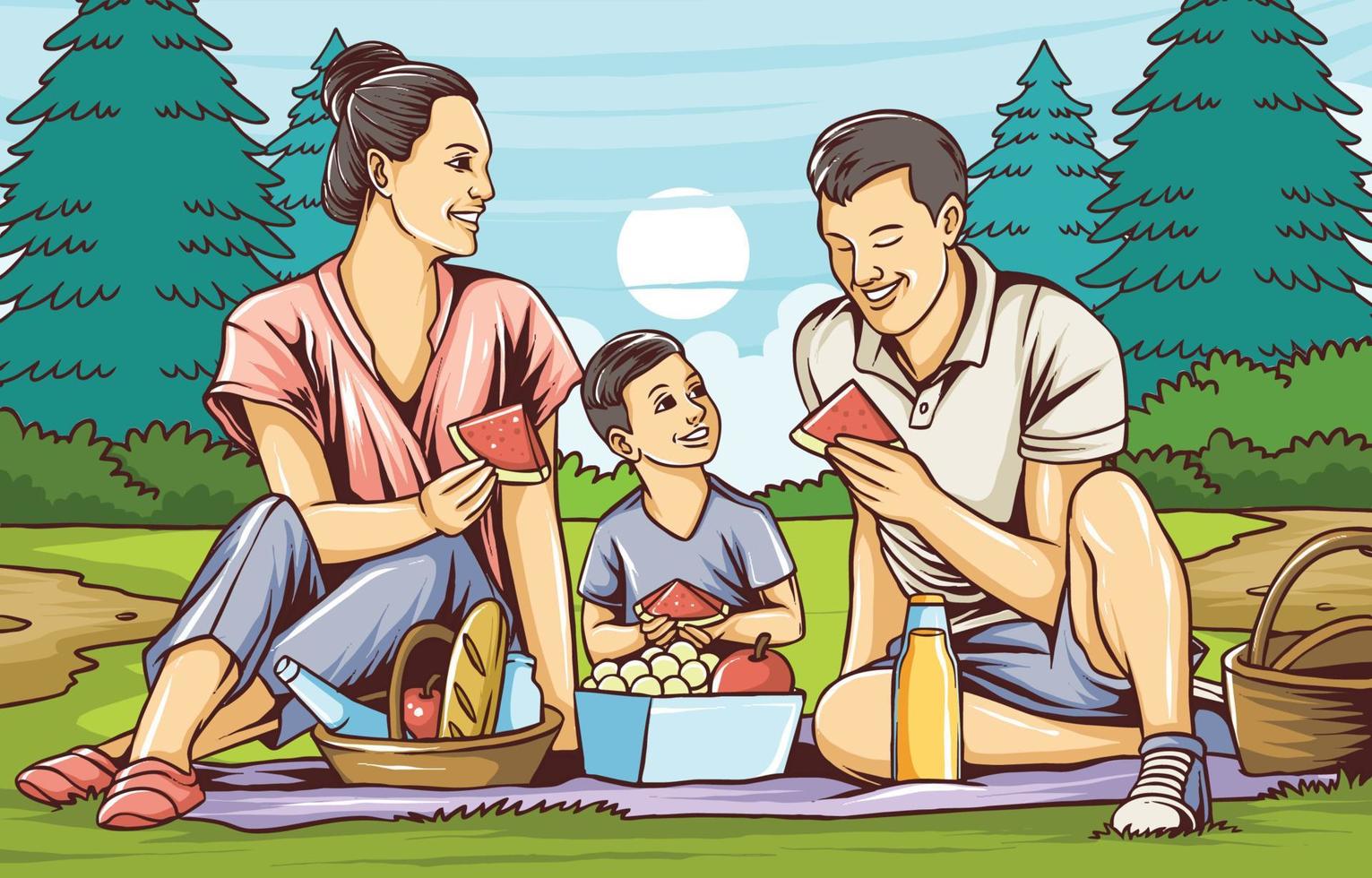 familie vakantie picknick activiteit concept vector