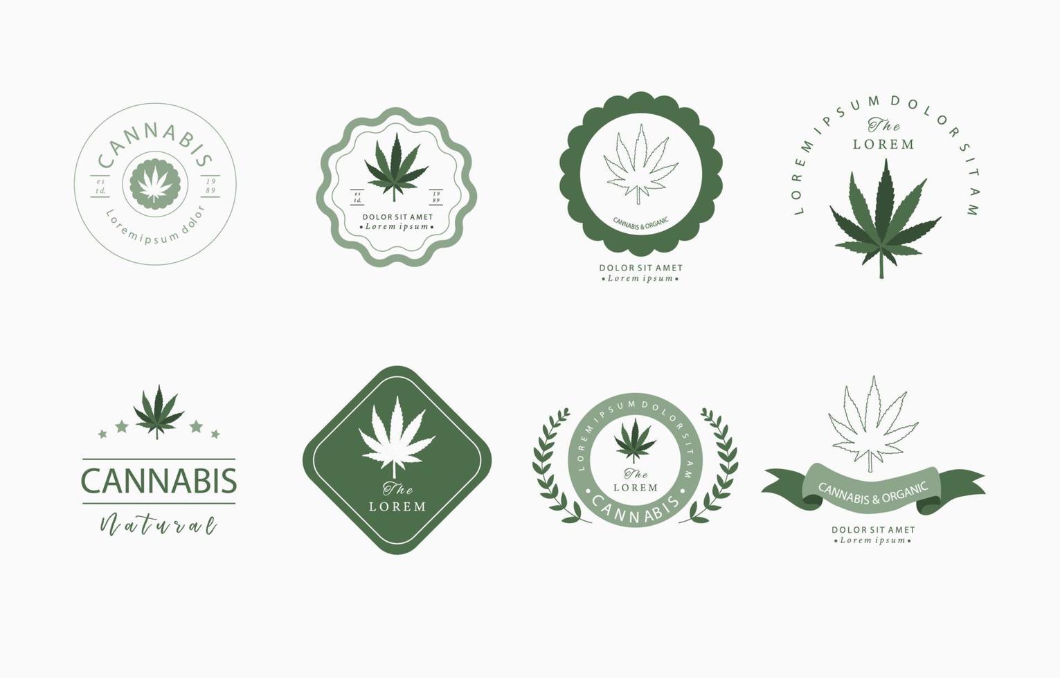 verzameling cannabisobjecten met cirkel, ster, lint vector