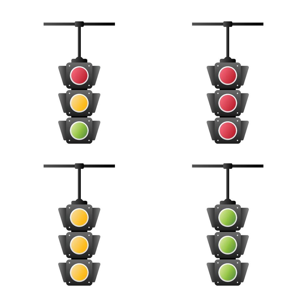 set verkeerslichtsignaal met rode, gele en groene kleur, plat ontwerp en vector van verkeerslichtpictogram.