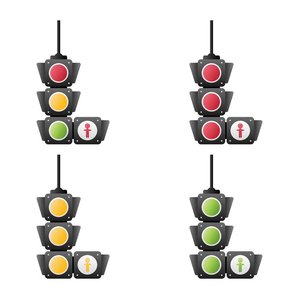 set verkeerslichtsignaal met rode, gele en groene kleur, plat ontwerp en vector van verkeerslichtpictogram.