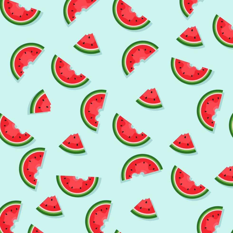 watermeloenachtergrond en naadloos patroon, vlak ontwerp van groene bladeren en bloem en watermeloensapillustratie, vers en sappig fruitconcept de zomervoedsel. vector