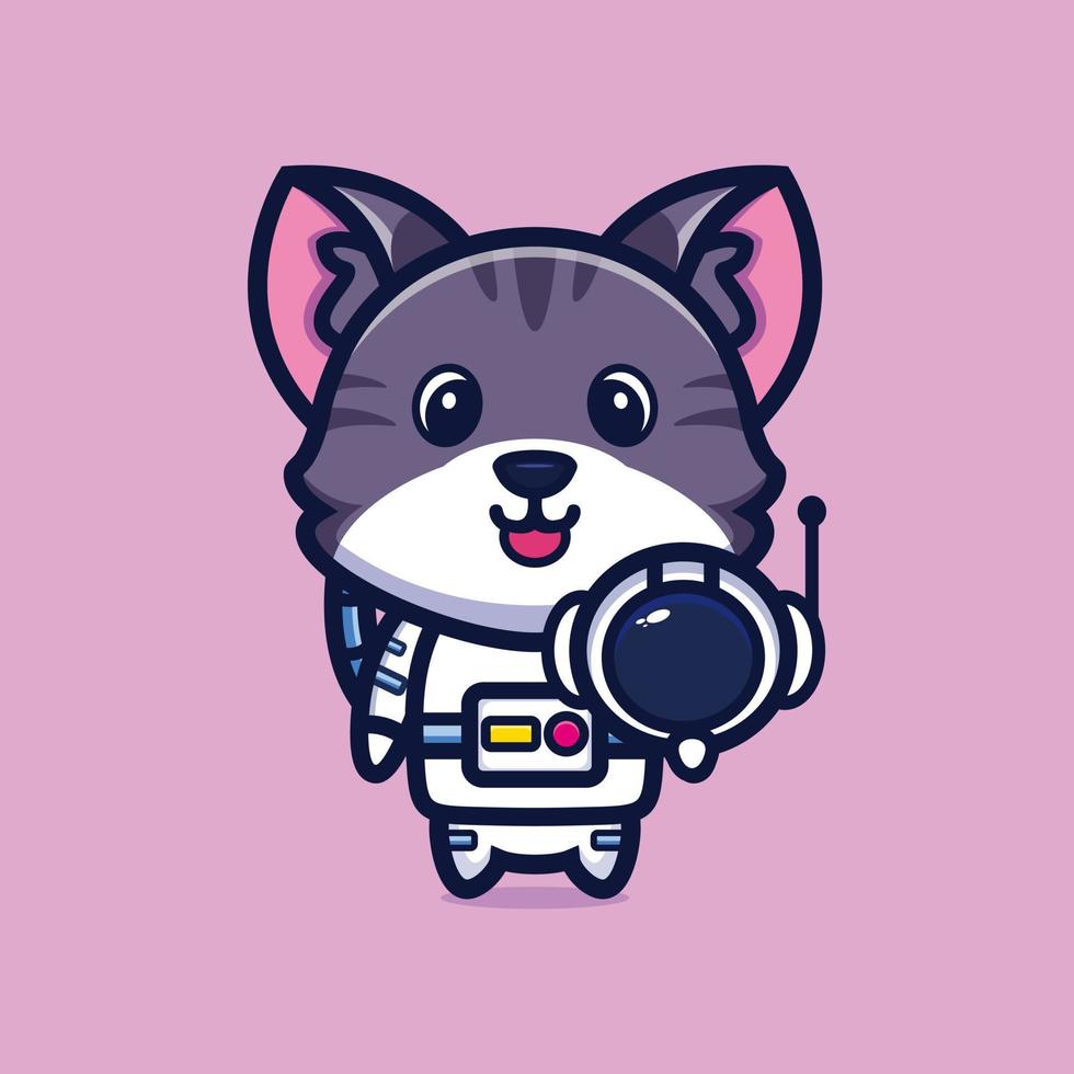 schattige astronaut kat met helm cartoon vectorillustratie vector