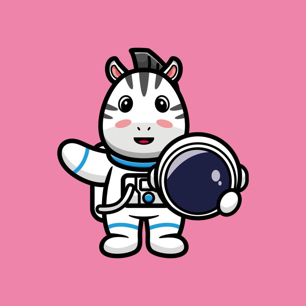 schattig astronaut zebra paard met helm cartoon vectorillustratie vector