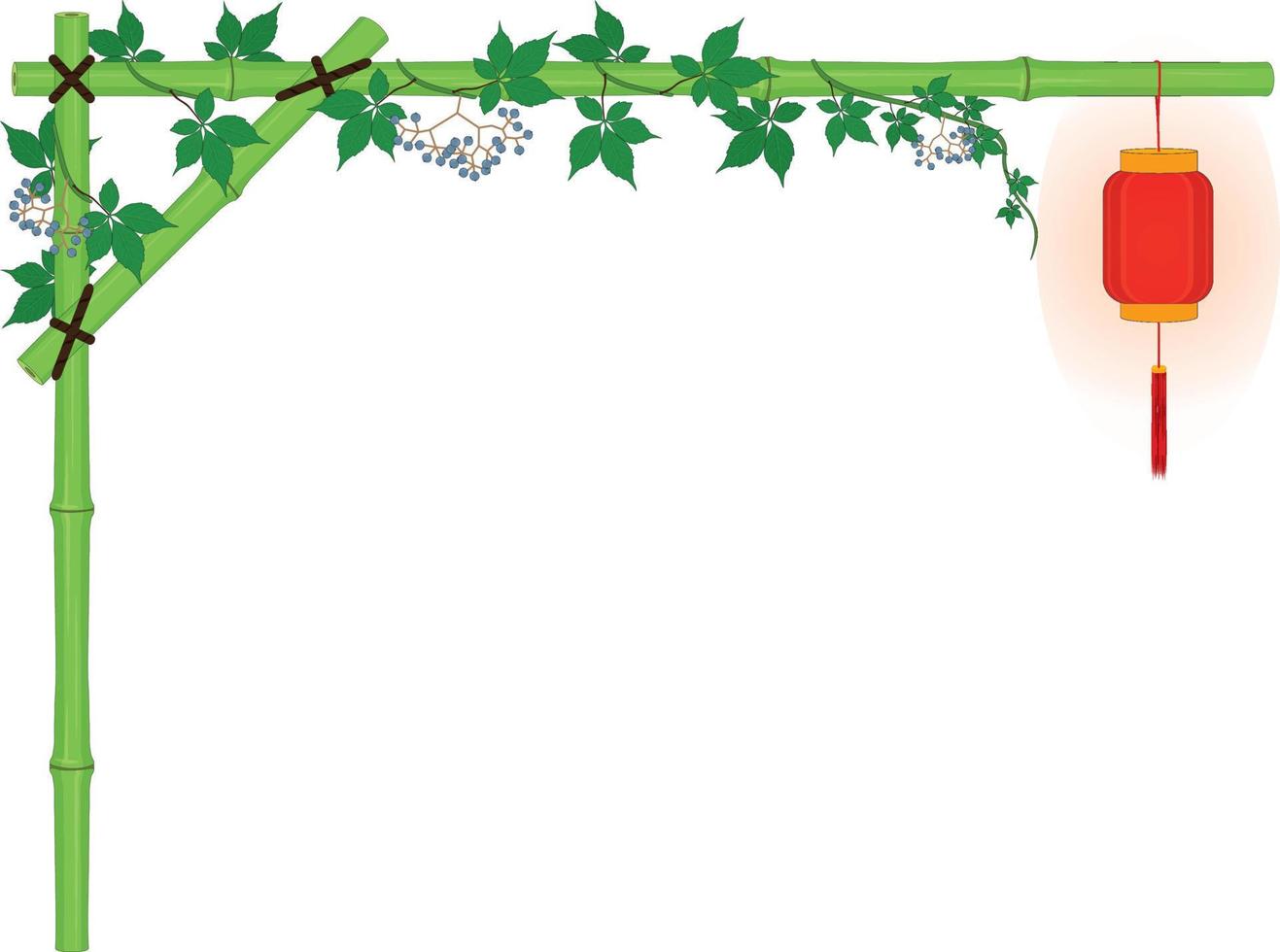 horizontale bamboe boog frame met rode Aziatische lantaarn en Virginia klimplant wijnstokken vector illustratie