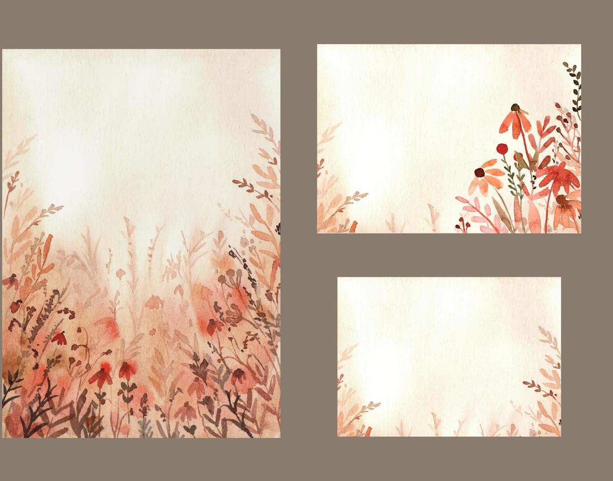 bruiloft uitnodigingskaart met wilde bloemen landschap warme achtergrond vector