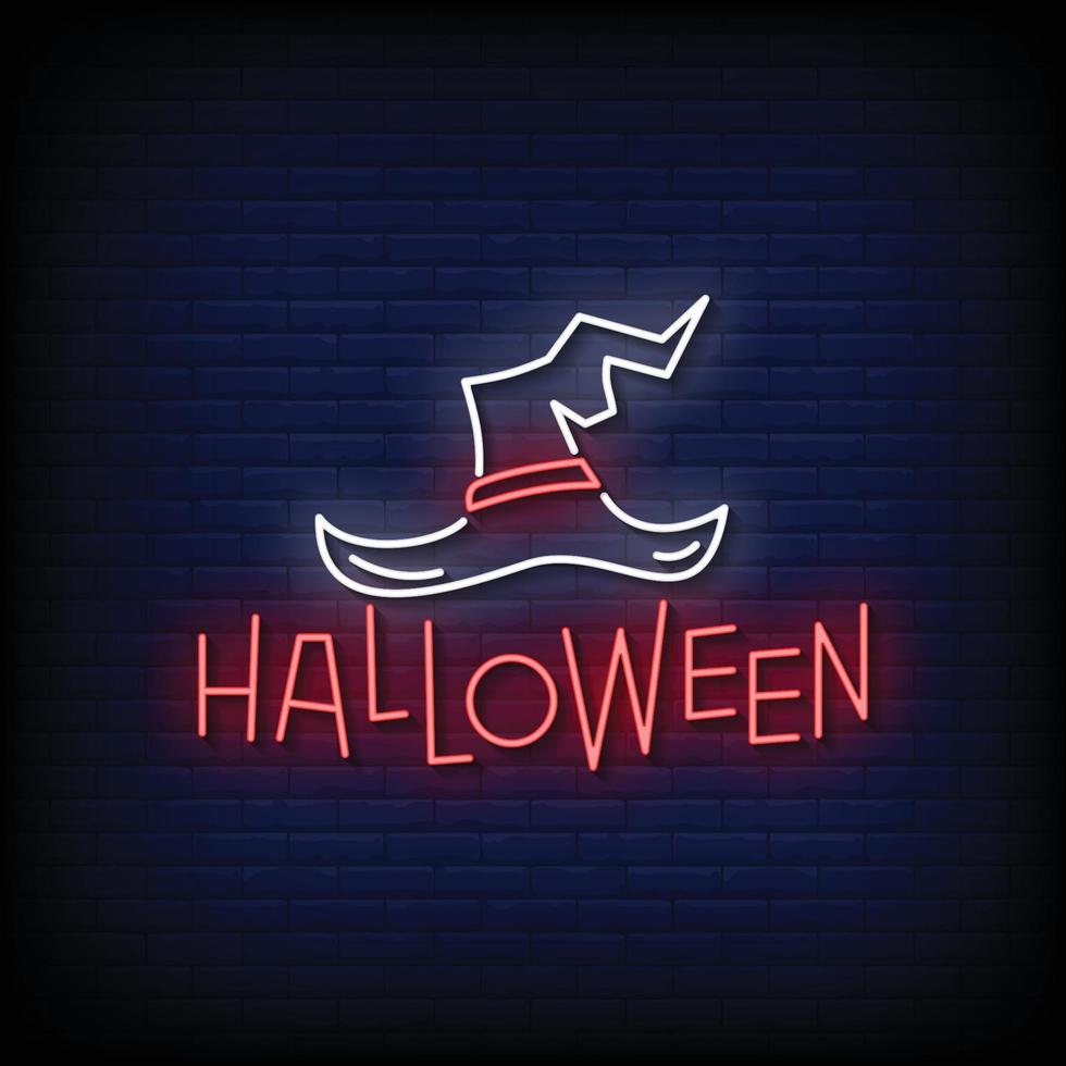 halloween neon teken op bakstenen muur achtergrond vector