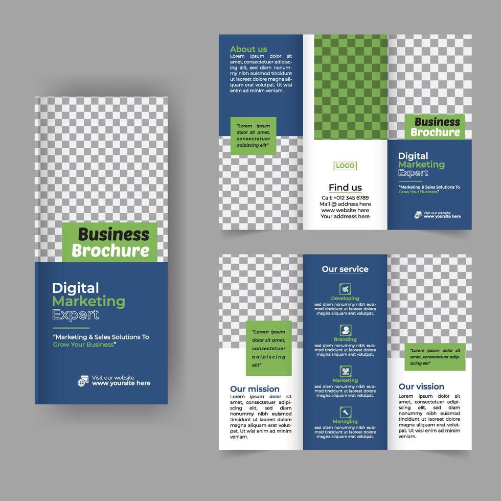 digitale marketing driebladige brochure jaarlijkse rapportomslag, zakelijke drievoudige bedrijfsbrochureomslag of flyerontwerp. presentatie van de folder. catalogus met abstracte geometrische achtergrond. vector