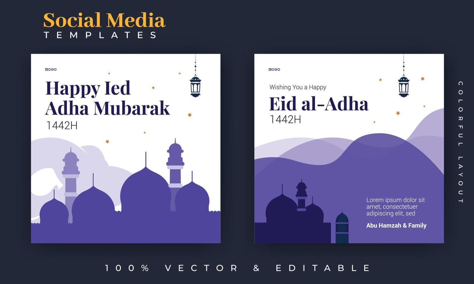 eid al adha social media postontwerp. een goede sjabloon voor adverteren op sociale media. perfect voor verkoopberichten op sociale media en internetadvertenties met webbanners. vector