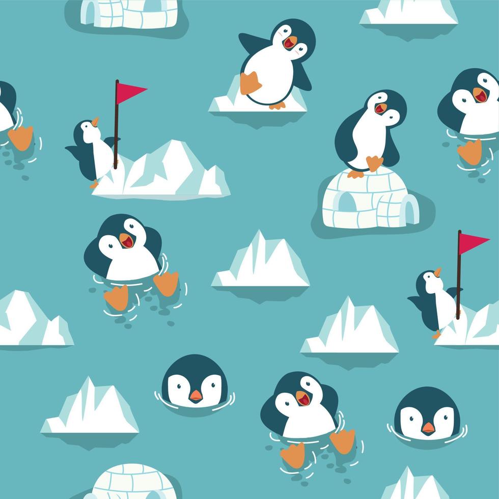 schattige pinguïn cartoon naadloze patroon achtergrond vector