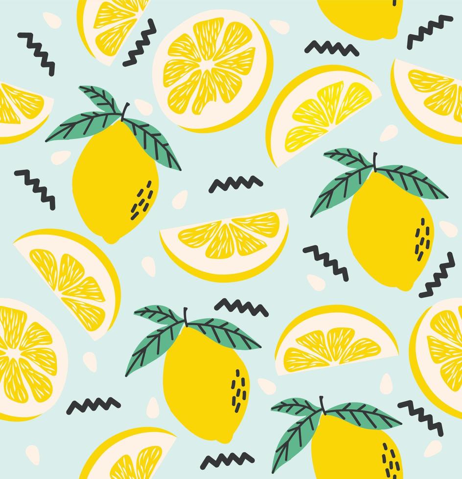 citroen en citroenschijfje citrus naadloos patroon vector