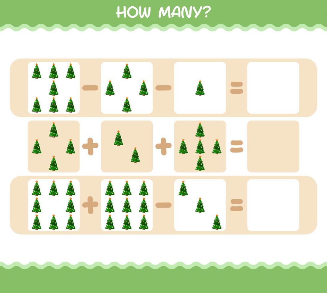 hoeveel cartoon kerstboom. tel spel. educatief spel voor kleuters en peuters vector