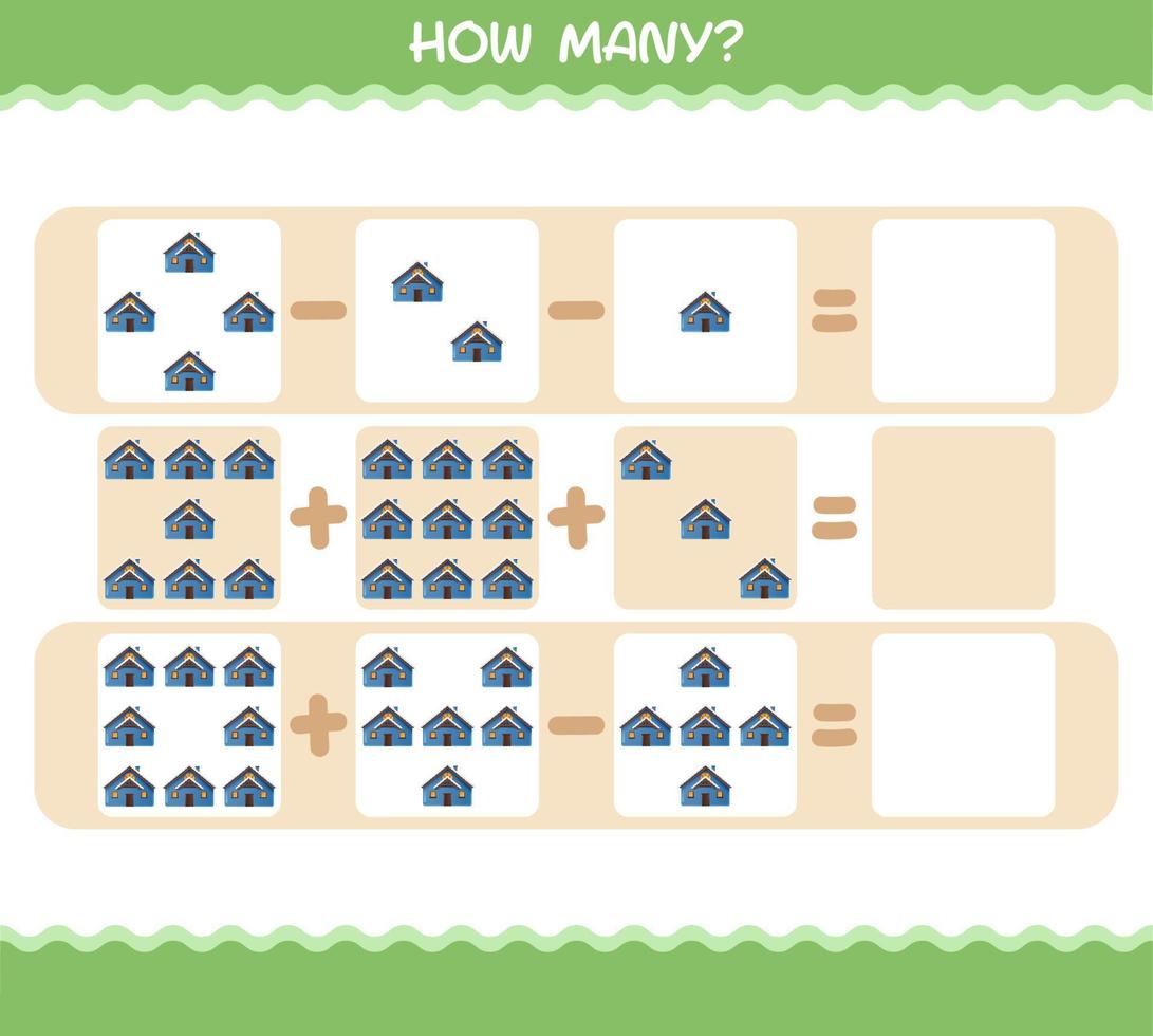 hoeveel cartoon huis. tel spel. educatief spel voor kleuters en peuters vector