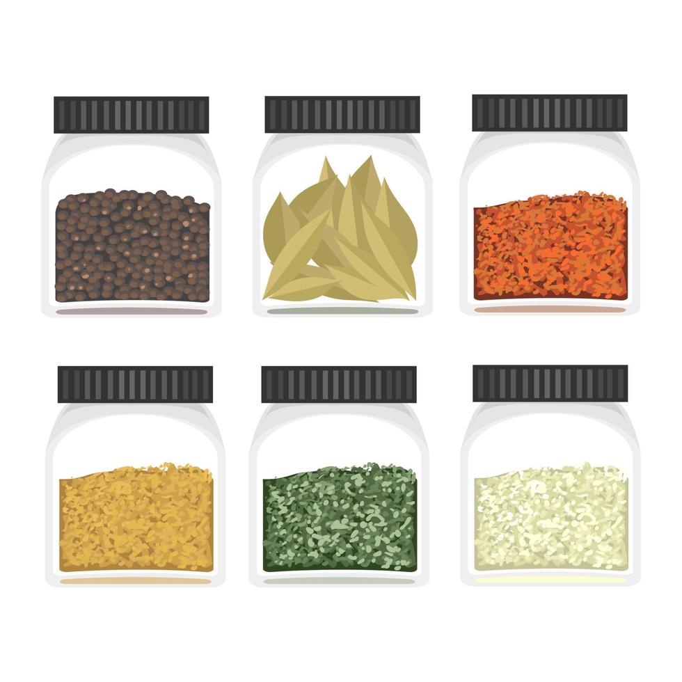 vector kleurrijke set met illustraties van verschillende kruiden op bottle