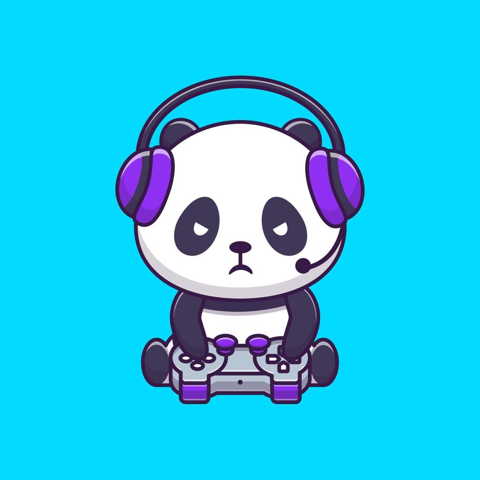 schattige panda gaming cartoon vector pictogram illustratie. dierlijke technologie pictogram concept geïsoleerde premium vector. platte cartoonstijl