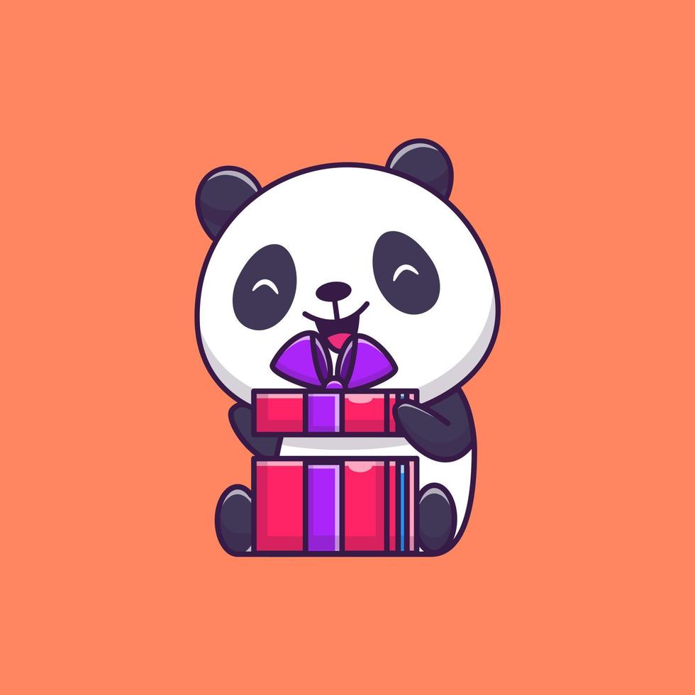 schattige panda opening verjaardag cadeau cartoon vector pictogram illustratie. dierlijke liefde pictogram concept geïsoleerde premium vector. platte cartoonstijl