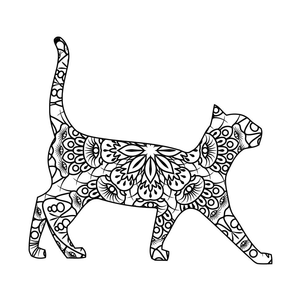 mandala kat kleurplaat voor kinderen vector