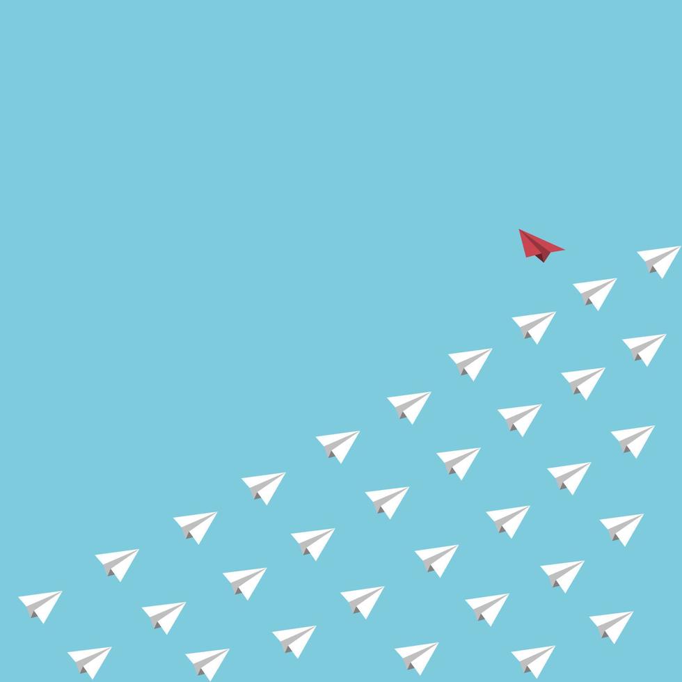 het rode papieren vliegkruis van witte papieren vliegtuigen, denk aan verschilconcept. vector