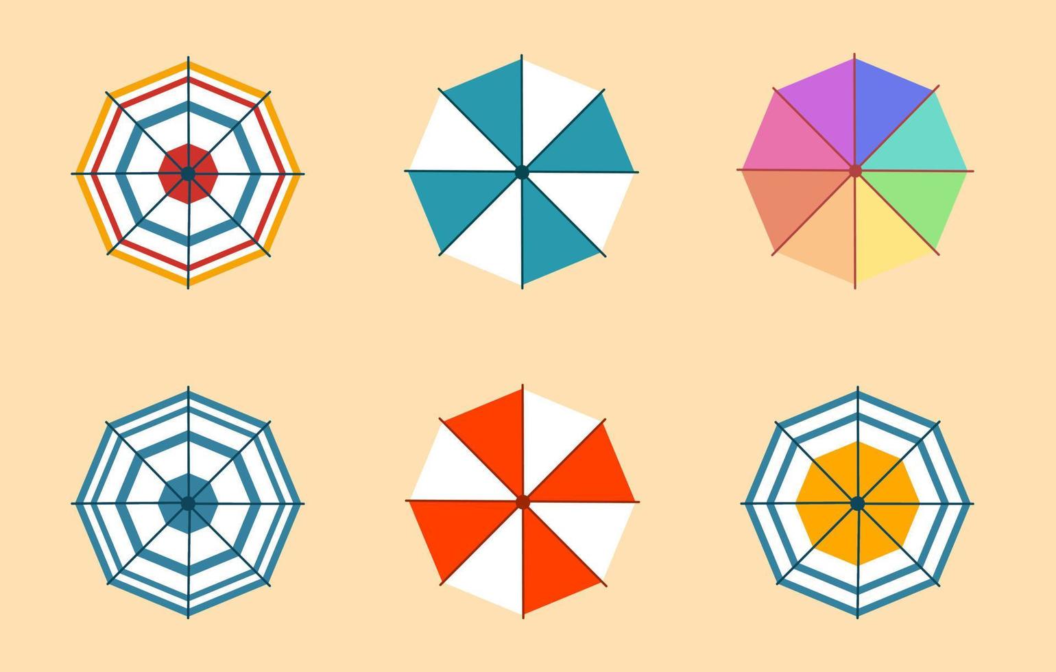 parasols voor op het strand. uitzicht van boven. vectorillustratie in een vlakke stijl vector