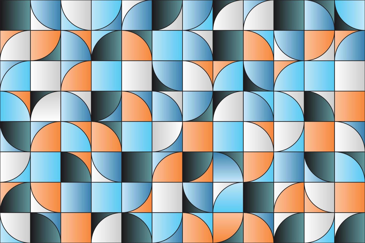 trendy achtergrondontwerp met gradiëntornament met halfronde vormen en een contourraster. abstract kleurrijk geometrisch mozaïek naadloos patroon in Skandinavische stijl vector