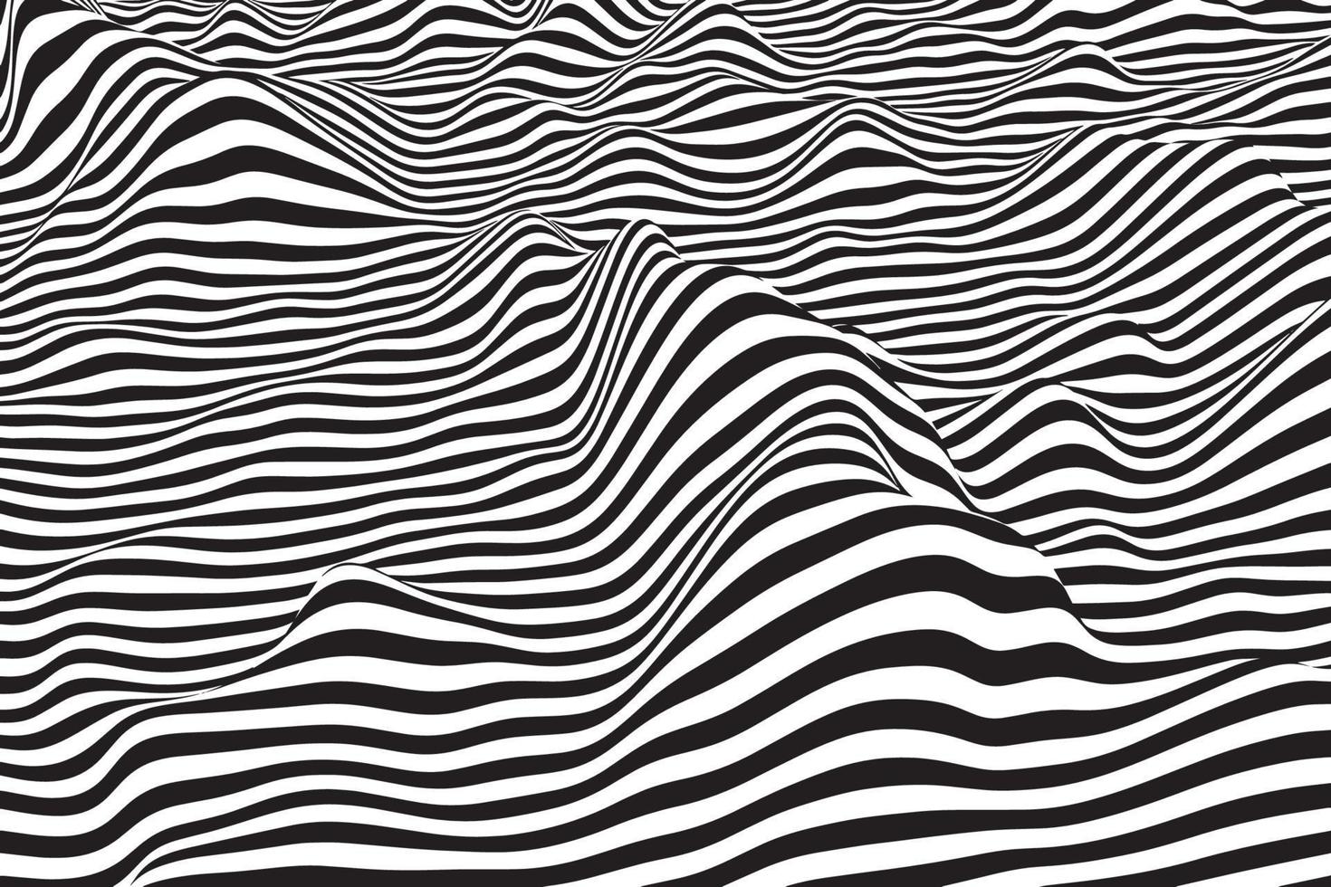 abstracte gestreepte zee illustratie. digitaal vloeibaar optische illusieontwerp. trendy zwart-witte vloeiende golfachtergrond vector