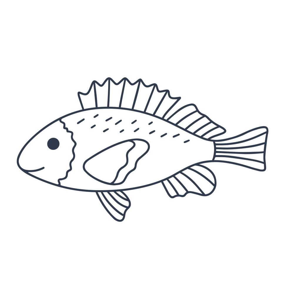 enkele vis met prachtige vinnen doodle-stijl vector