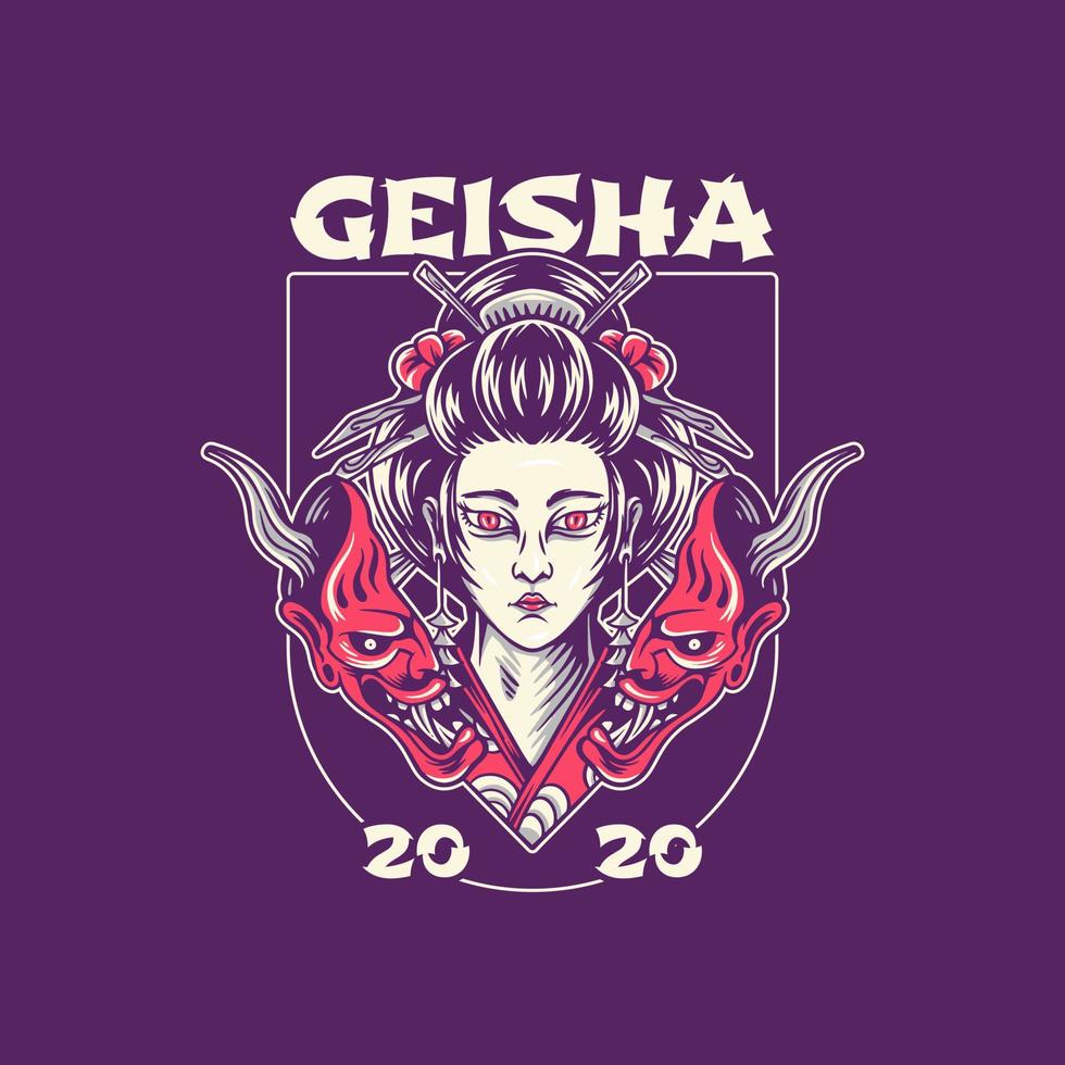 geisha en duivel masker illustratie vector