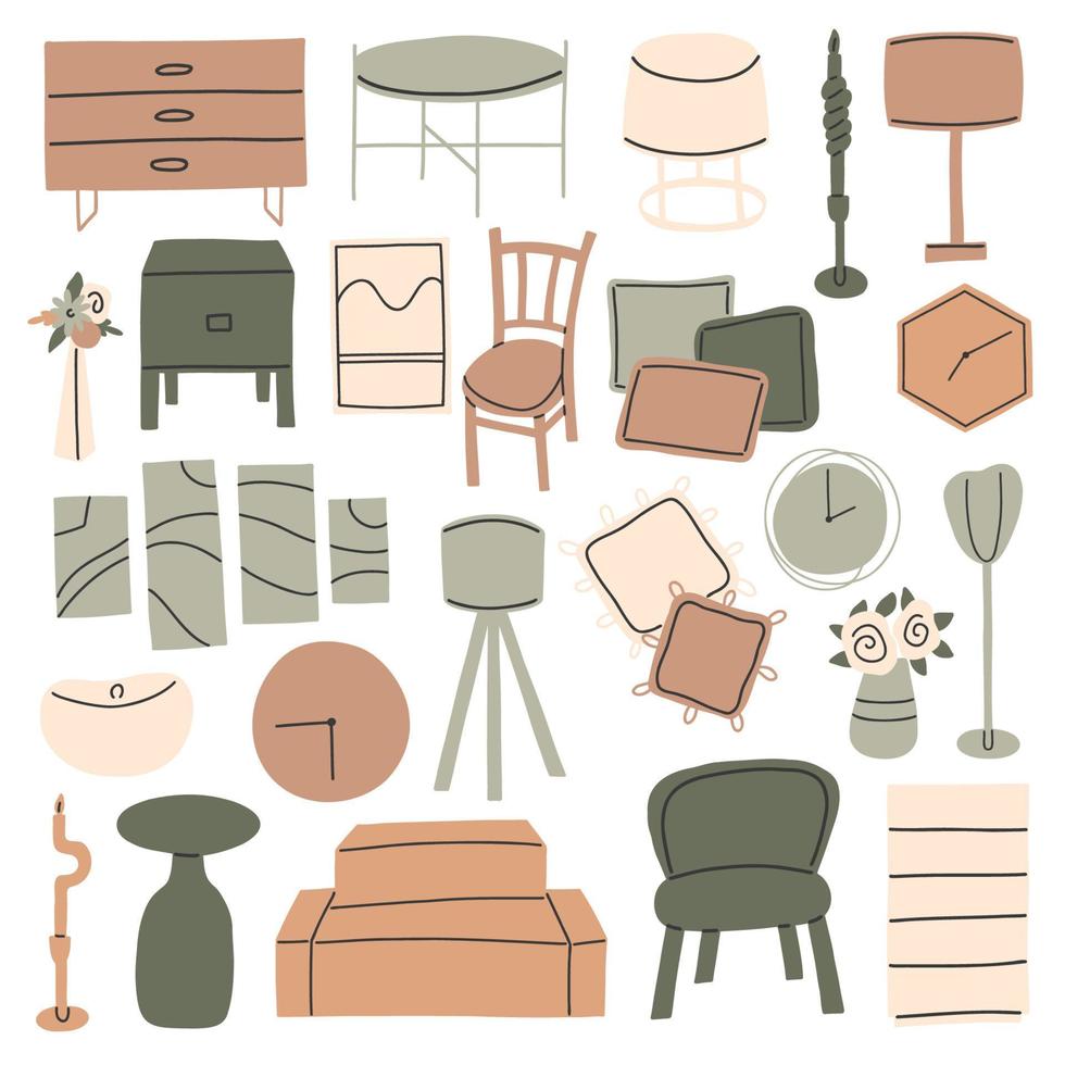 set meubels in een minimalistische stijl voor stickers vector