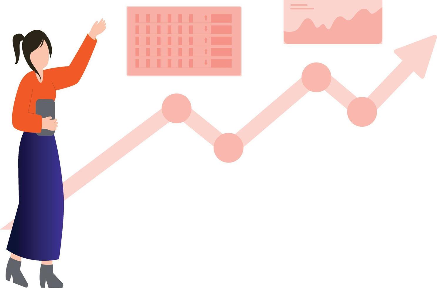 het meisje werkt aan een analytische grafiek. vector