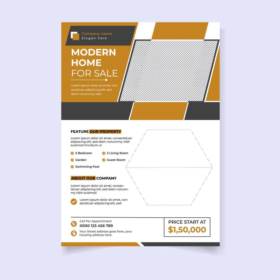 modern elegant onroerend goed interieurontwerp a4 flyer-sjabloon vector