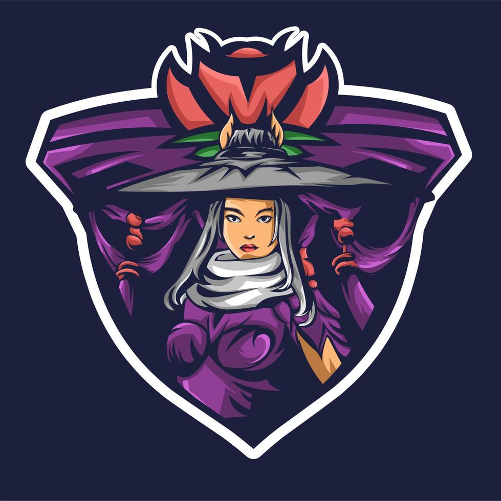 esport-logo mooi vrouwelijk personage, voor teamploeg, esport-team, gaming, individueel, heldenkarakter, vector