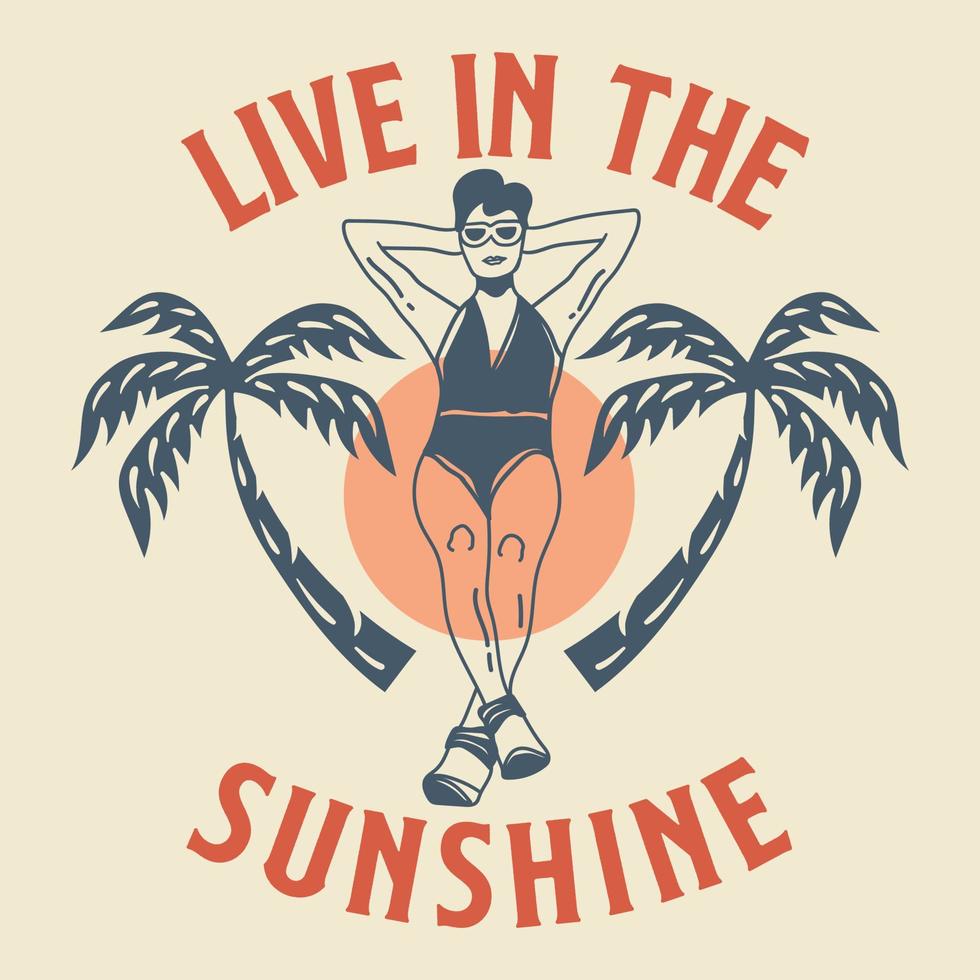 vintage zomerparadijs strand t-shirt ontwerp, leef in de zon vector