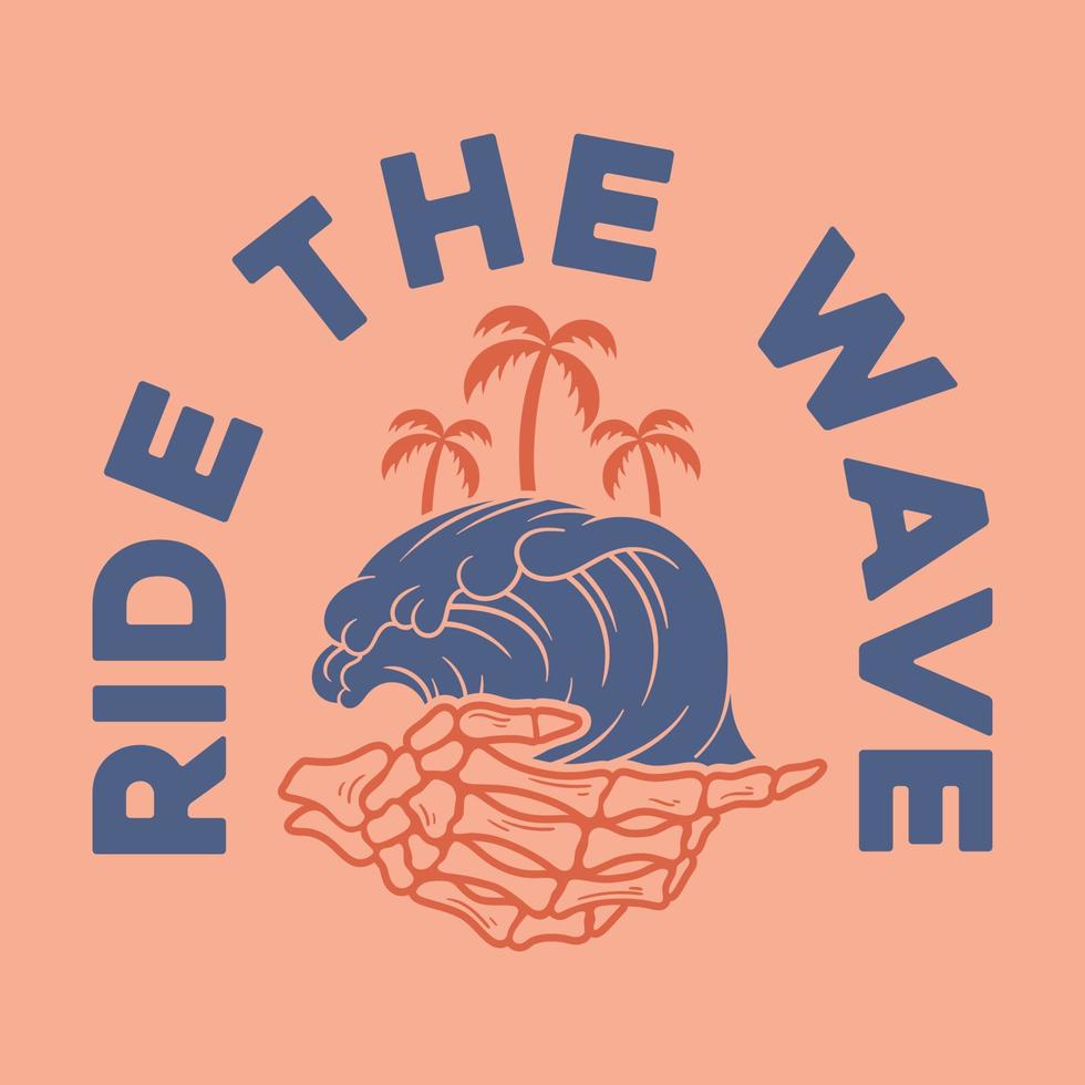ride the wave t-shirtontwerp, vintage zomerparadijs strand t-shirtontwerp vector