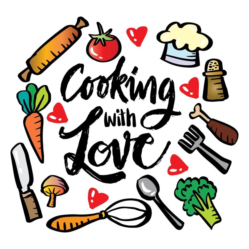 koken met liefde hand belettering. vector