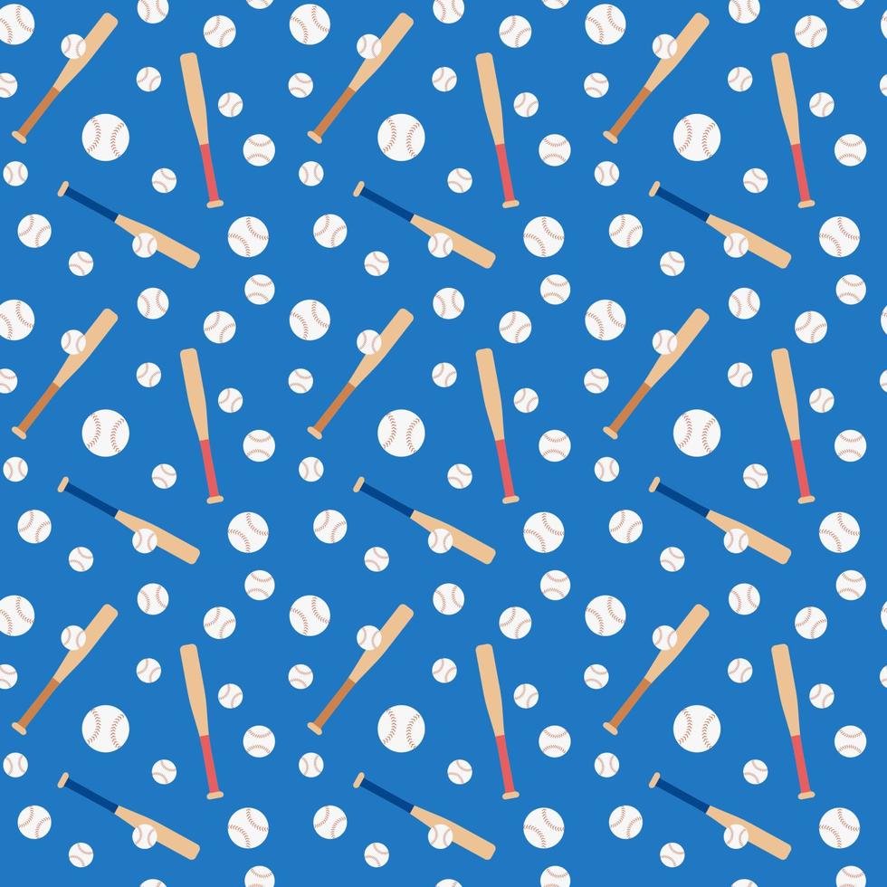 honkbal patroon. naadloze blauwe achtergrond met ballen en vleermuizen voor honkbalspel. platte vectorillustratie vector