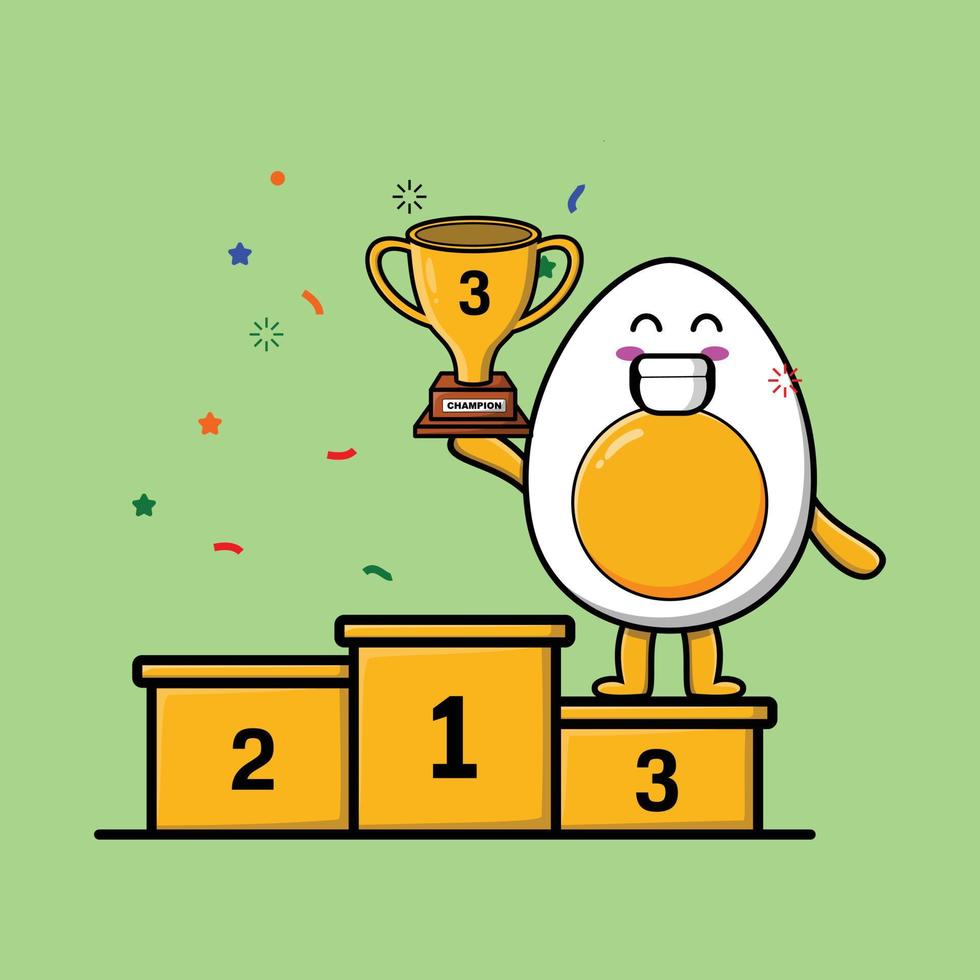 schattige cartoon gekookt ei als de derde winnaar vector