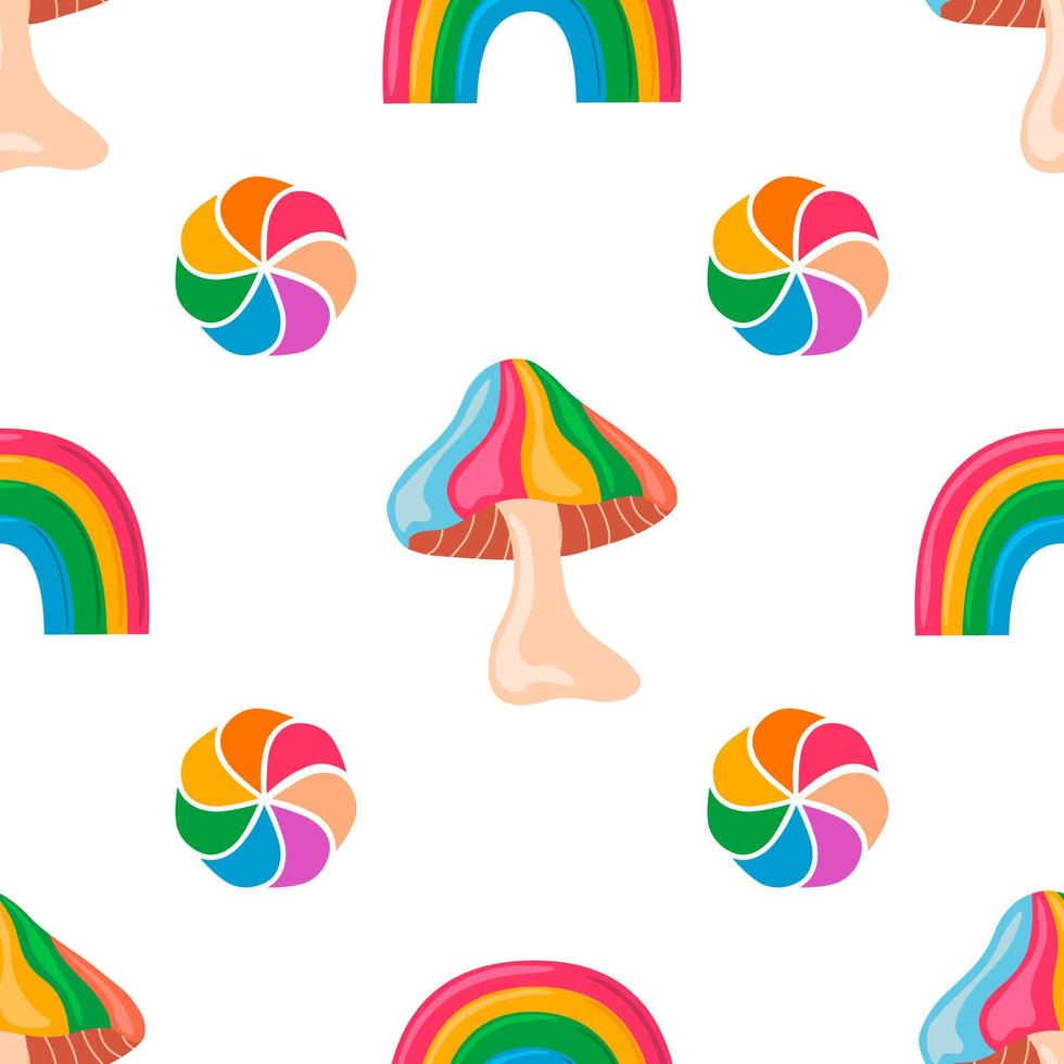 regenboog fantasie vector naadloos patroon met champignons