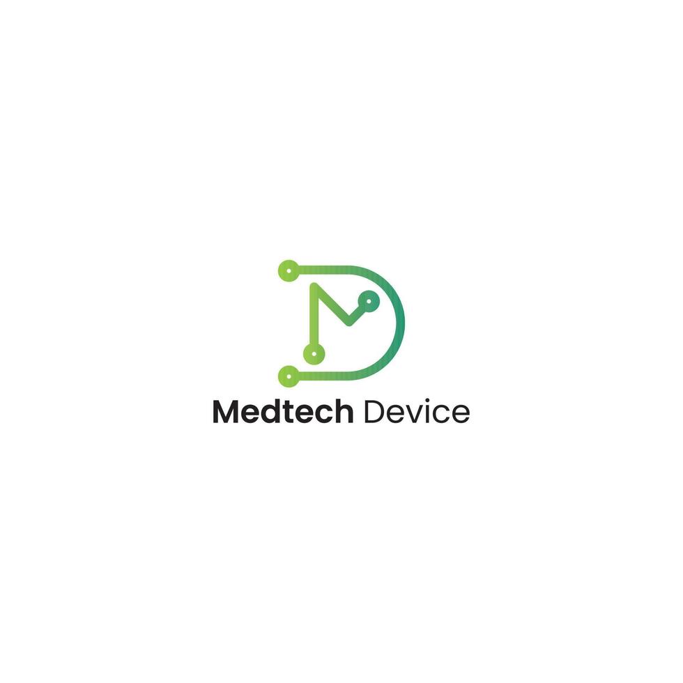 abstracte beginletter m en d-logo in groene kleur geïsoleerd op witte achtergrond toegepast voor medisch testen logo-ontwerp ook geschikt voor de merken of bedrijven met de initiële naam md of dm vector