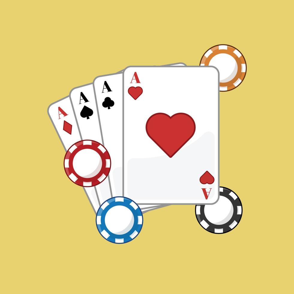 poker speelkaarten met chips vector