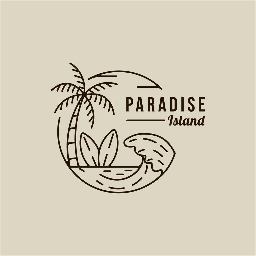 palmboom logo lijn kunst eenvoudige vector minimalistische illustratie sjabloon pictogram grafisch ontwerp. eiland- of strandteken of symbool voor reizen of avontuurlijke buitenactiviteiten met badge en typografie