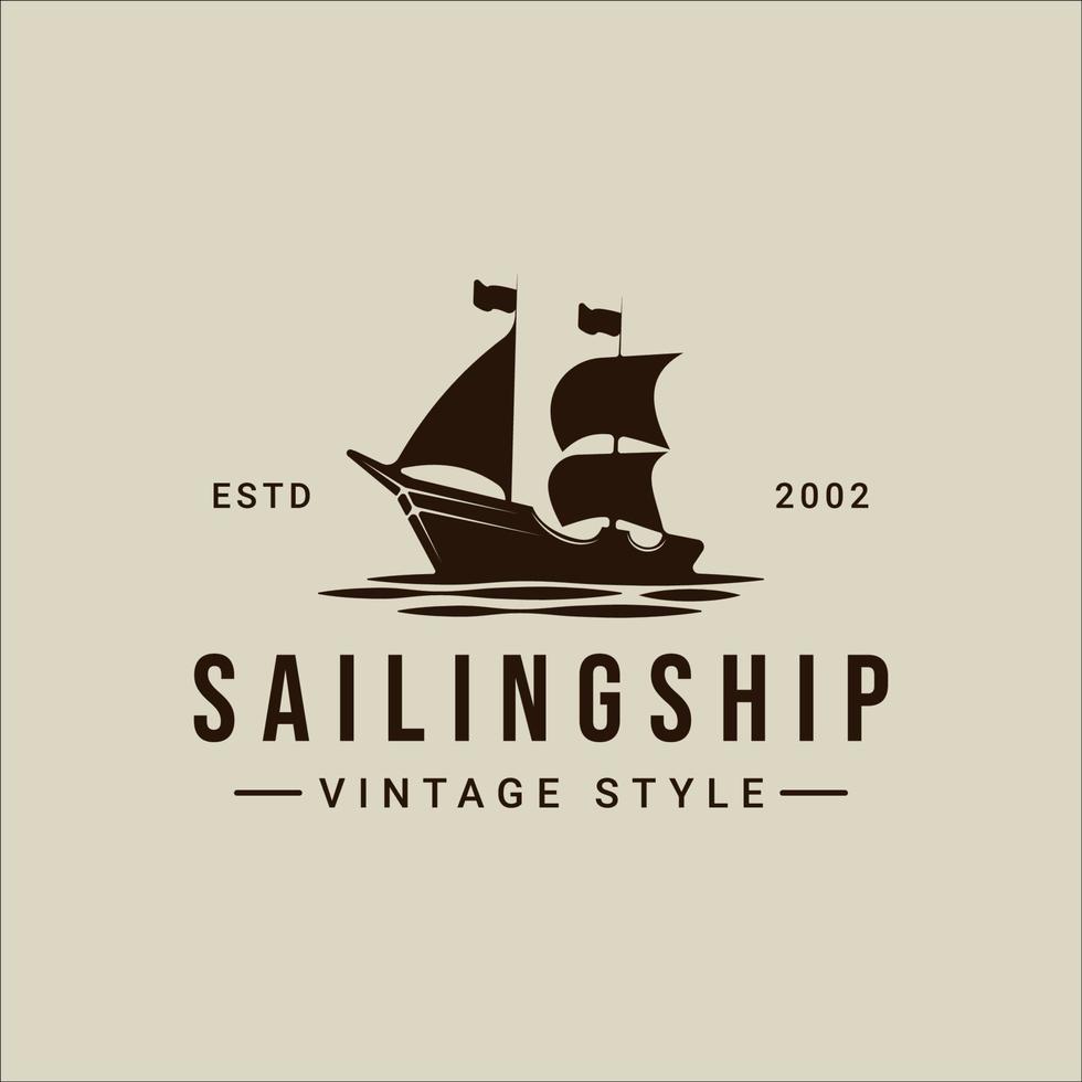zeilschip logo vintage vector illustratie sjabloon pictogram grafisch ontwerp. retro marine boot teken of symbool voor print t-shirt concept reiszaken