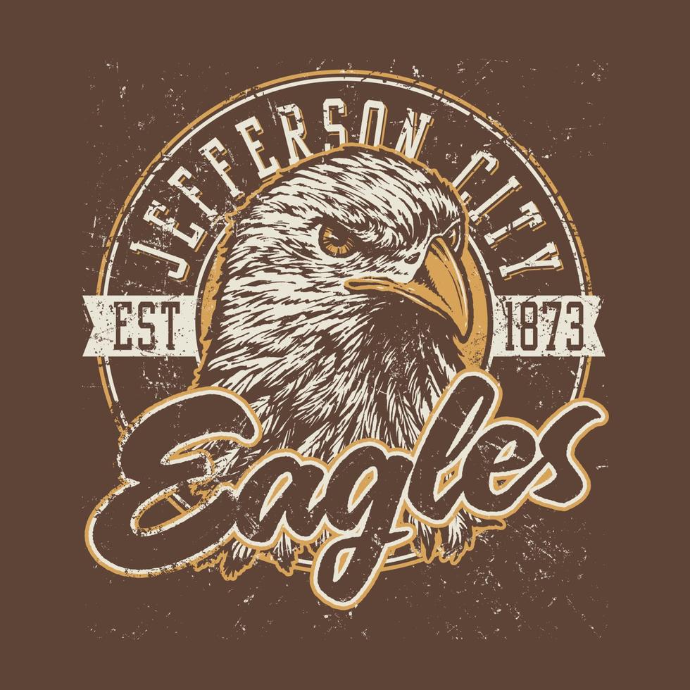 Jefferson City Eagles t-shirt. Kan worden gebruikt voor t-shirt print, mok print, kussens, fashion print design, kinderkleding, baby shower, groet en ansichtkaart. t-shirt ontwerp vector