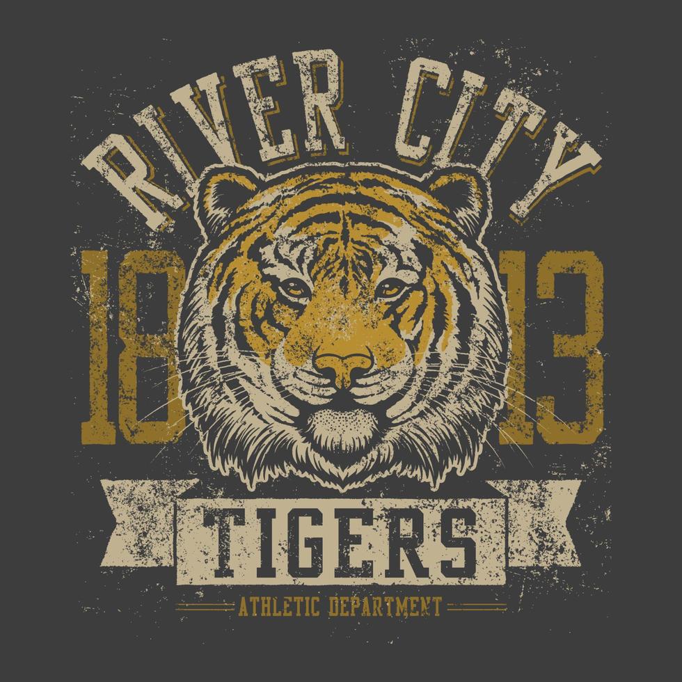 rivierstad tijgers t-shirt.kan worden gebruikt voor t-shirt print, mok print, kussens, fashion print design, kinderkleding, baby shower, begroeting en ansichtkaart. t-shirt ontwerp vector