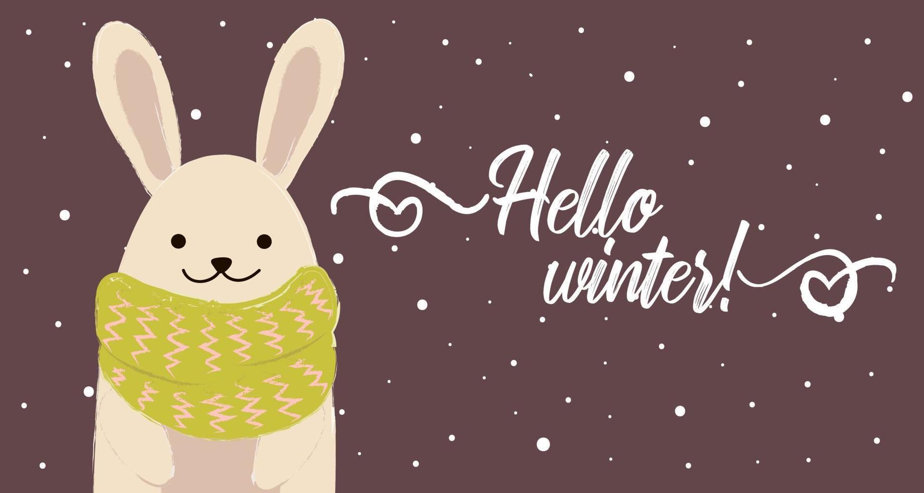 winterkonijn in sjaal schattig hallo winter vector