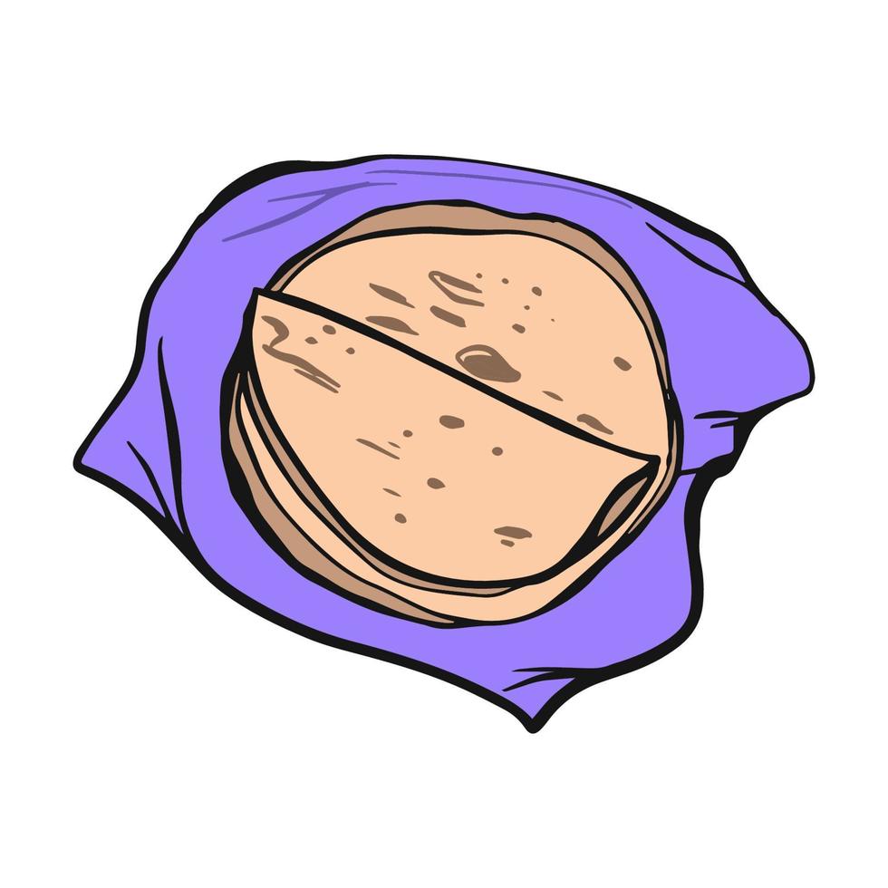 Italiaans brood piadina. kleurrijke vectorillustratie geïsoleerd op een witte achtergrond. vector