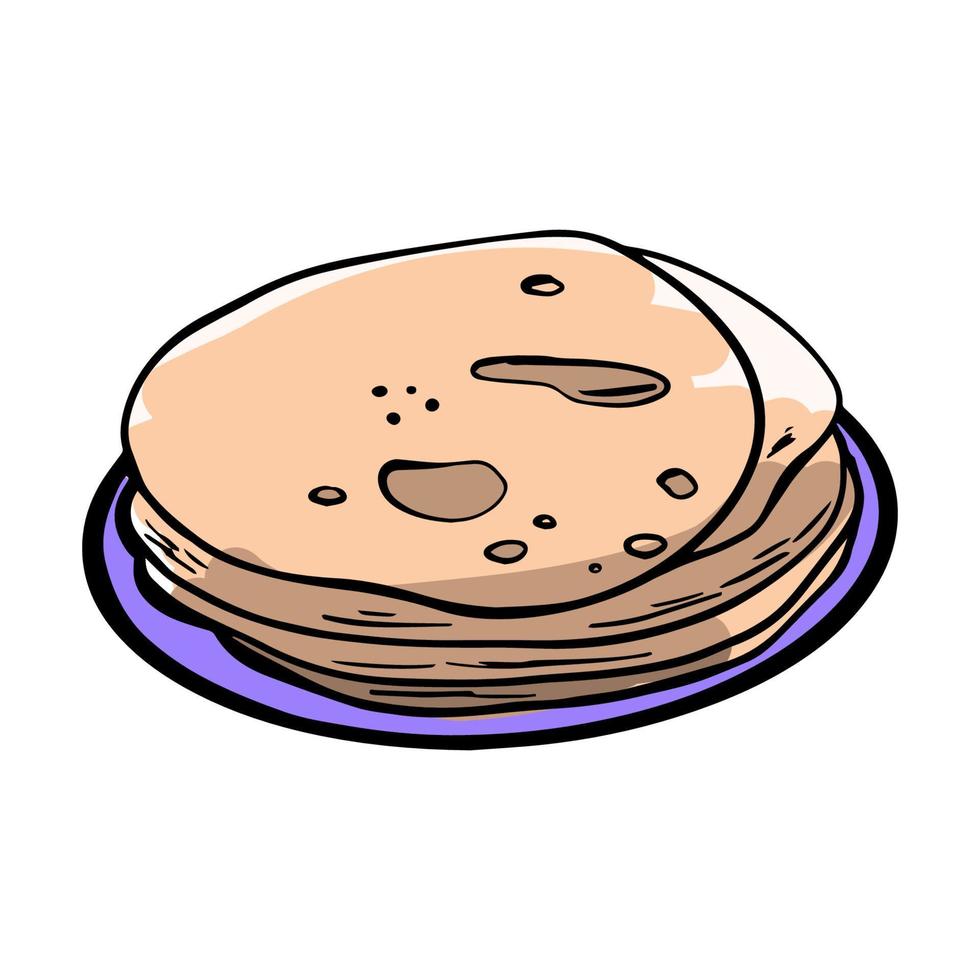 Italiaans brood piadina. kleurrijke vectorillustratie geïsoleerd op een witte achtergrond. vector