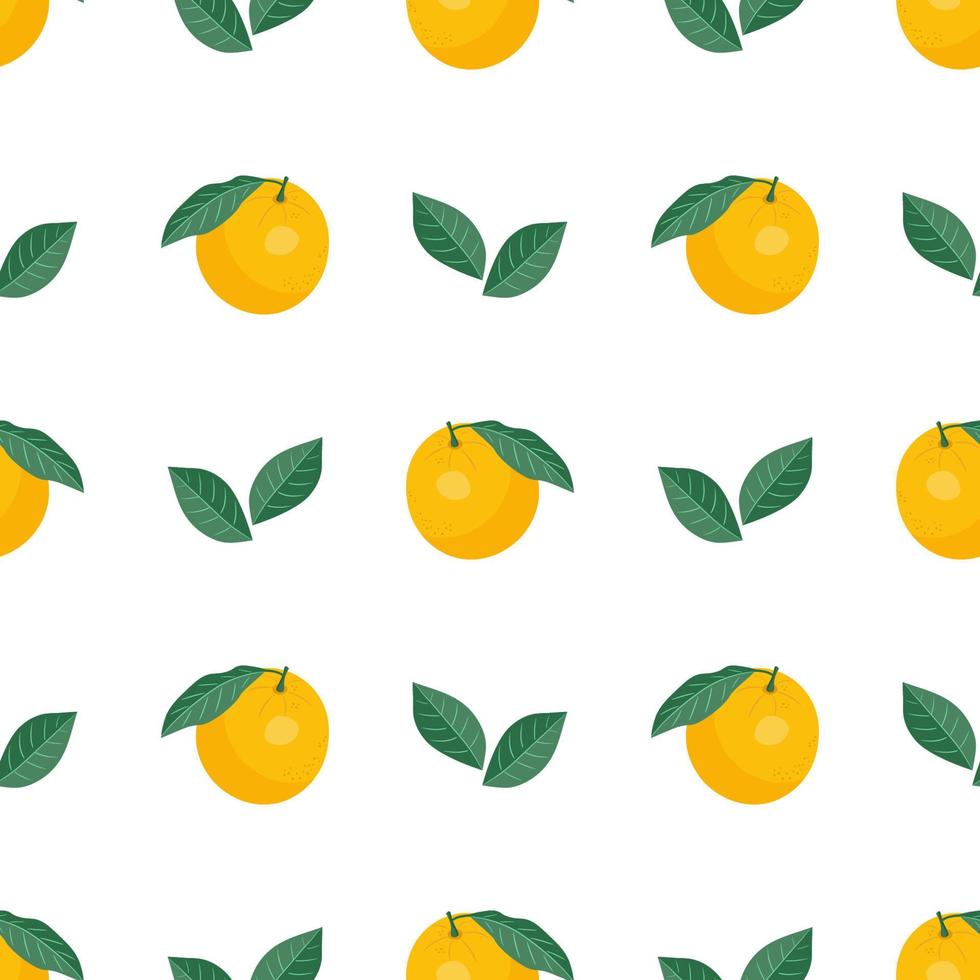 naadloze patroon van sinaasappelen en bladeren op wit. fruit vector achtergrond