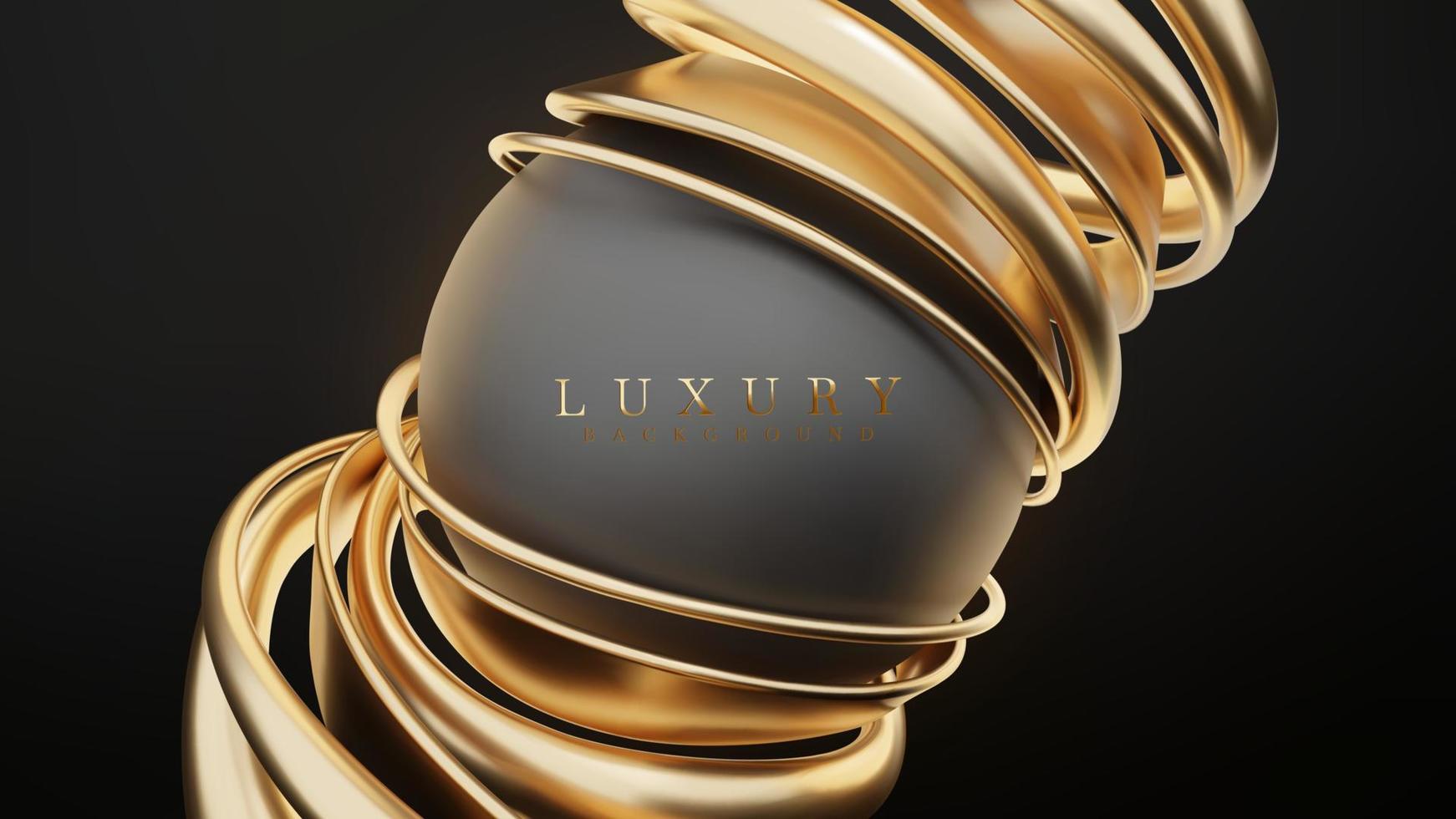 luxe achtergrond met gouden kromme lijnelement en zwart cirkelframe met glitter lichteffect decoratie. vector