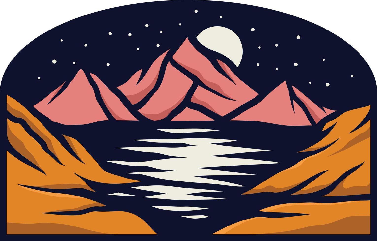 nacht handgetekende badge berg logo vector