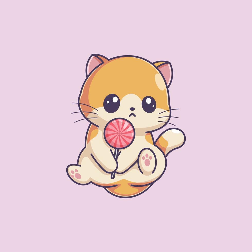 schattig katje met een lolly vector