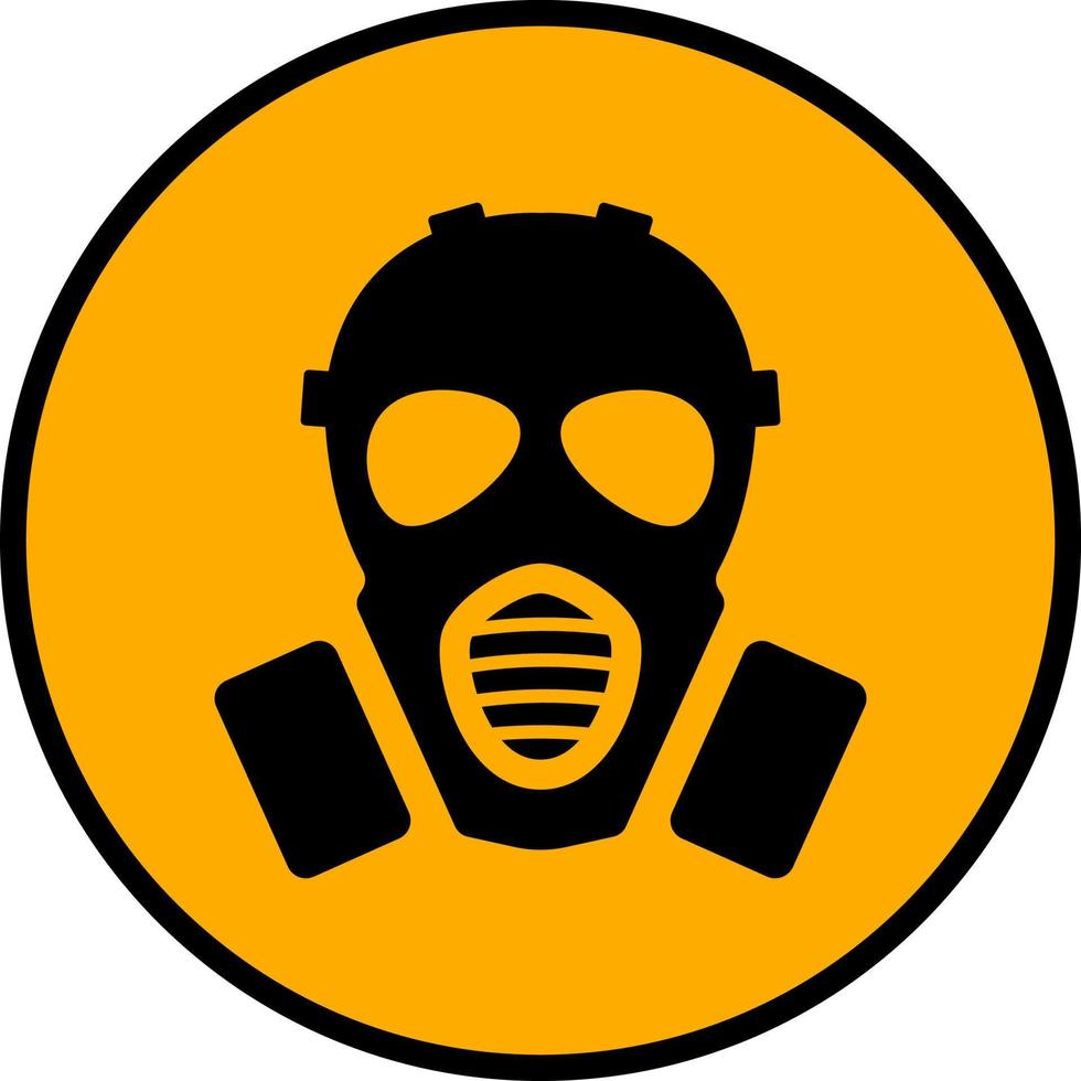 zwart gasmasker in cirkelteken. symbool van gevaar van giftige en stralingsverontreiniging. arbeidsomstandigheden die het verplicht dragen van een vectorademhalingsapparaat vereisen. vector